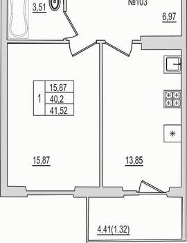 1-к квартира, вторичка, 42м2, 1/10 этаж