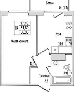 1-к квартира, вторичка, 36м2, 7/10 этаж