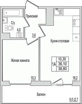 1-к квартира, вторичка, 39м2, 9/10 этаж