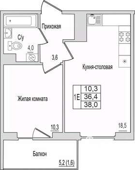1-к квартира, вторичка, 38м2, 4/10 этаж
