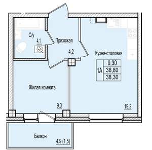 1-к квартира, строящийся дом, 38м2, 1/7 этаж