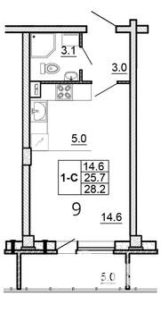 Студия квартира, вторичка, 28м2, 3/16 этаж