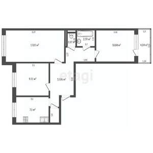 3-к квартира, вторичка, 62м2, 6/9 этаж