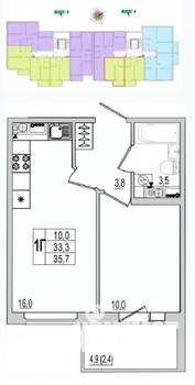 1-к квартира, вторичка, 36м2, 9/10 этаж