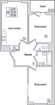 2-к квартира, вторичка, 56м2, 3/10 этаж