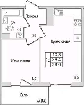 1-к квартира, вторичка, 38м2, 2/10 этаж