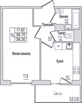 1-к квартира, вторичка, 38м2, 8/10 этаж