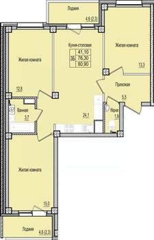3-к квартира, строящийся дом, 81м2, 8/9 этаж