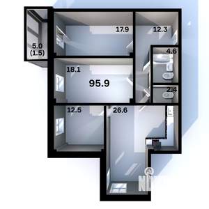 3-к квартира, строящийся дом, 96м2, 2/6 этаж