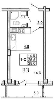 Студия квартира, вторичка, 28м2, 7/16 этаж