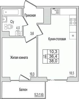 1-к квартира, вторичка, 38м2, 5/10 этаж