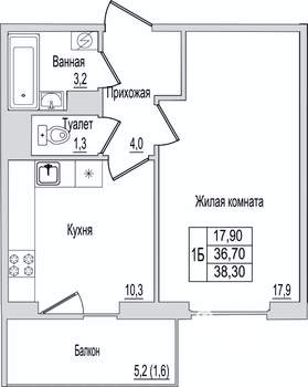 1-к квартира, вторичка, 38м2, 5/10 этаж