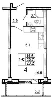 Студия квартира, сданный дом, 28м2, 2/16 этаж