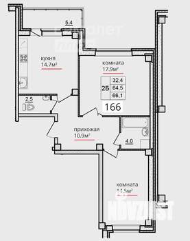 2-к квартира, вторичка, 66м2, 3/9 этаж