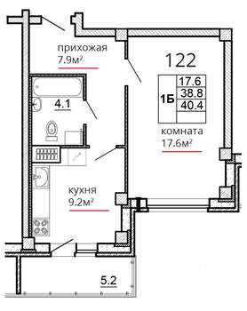 1-к квартира, вторичка, 40м2, 8/16 этаж