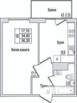 1-к квартира, вторичка, 36м2, 10/10 этаж