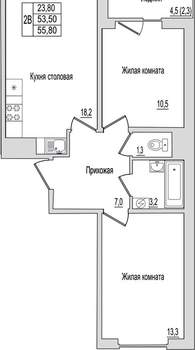 2-к квартира, вторичка, 56м2, 3/10 этаж