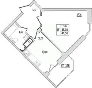 1-к квартира, сданный дом, 41м2, 8/10 этаж