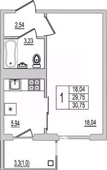 1-к квартира, вторичка, 31м2, 9/10 этаж