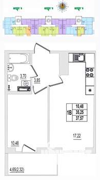 1-к квартира, вторичка, 38м2, 2/9 этаж