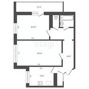 2-к квартира, вторичка, 52м2, 2/5 этаж