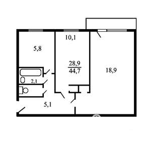 2-к квартира, вторичка, 43м2, 3/6 этаж