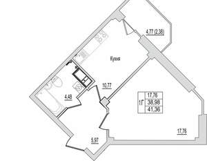 1-к квартира, вторичка, 41м2, 8/10 этаж