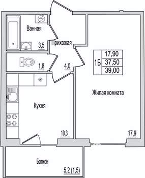 1-к квартира, вторичка, 39м2, 1/10 этаж