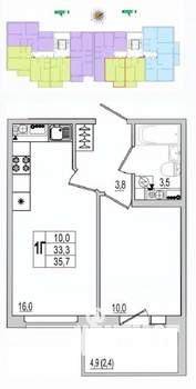 1-к квартира, вторичка, 36м2, 2/10 этаж