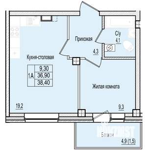 1-к квартира, строящийся дом, 38м2, 1/7 этаж