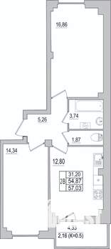 2-к квартира, вторичка, 57м2, 7/10 этаж