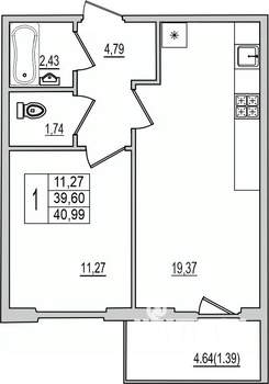 1-к квартира, вторичка, 41м2, 10/10 этаж
