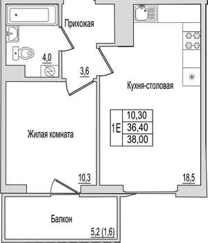 1-к квартира, вторичка, 38м2, 6/10 этаж
