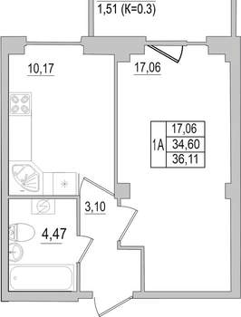 1-к квартира, вторичка, 37м2, 1/10 этаж