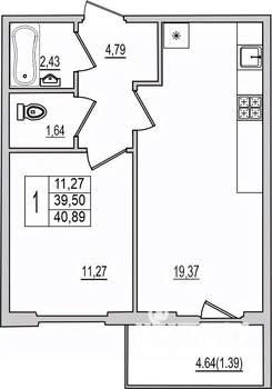 1-к квартира, вторичка, 41м2, 10/10 этаж