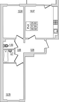 2-к квартира, вторичка, 60м2, 9/10 этаж