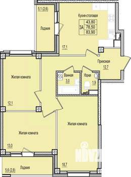 3-к квартира, строящийся дом, 84м2, 5/9 этаж
