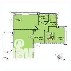 2-к квартира, строящийся дом, 70м2, 7/10 этаж