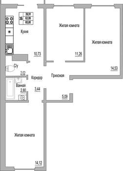 3-к квартира, вторичка, 65м2, 2/9 этаж