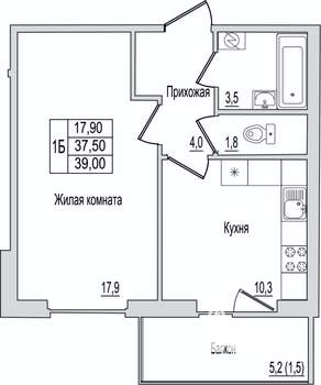 1-к квартира, вторичка, 39м2, 1/10 этаж