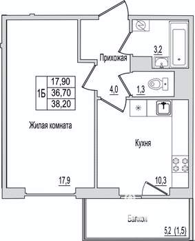 1-к квартира, вторичка, 38м2, 7/10 этаж
