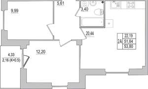 2-к квартира, вторичка, 54м2, 10/10 этаж
