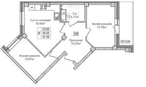 2-к квартира, вторичка, 58м2, 6/9 этаж