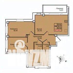 3-к квартира, строящийся дом, 82м2, 8/10 этаж