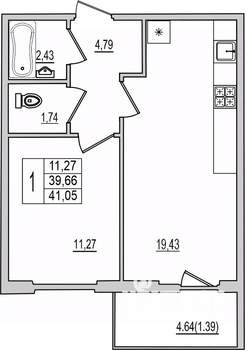 1-к квартира, вторичка, 41м2, 2/10 этаж