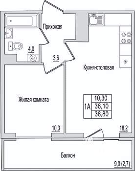 1-к квартира, вторичка, 39м2, 6/10 этаж