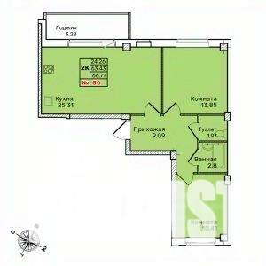2-к квартира, строящийся дом, 67м2, 10/10 этаж