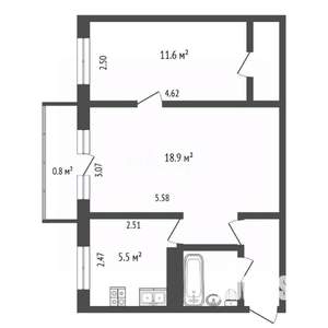 2-к квартира, вторичка, 44м2, 5/5 этаж