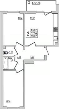 2-к квартира, вторичка, 60м2, 6/10 этаж