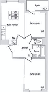 2-к квартира, вторичка, 56м2, 9/10 этаж